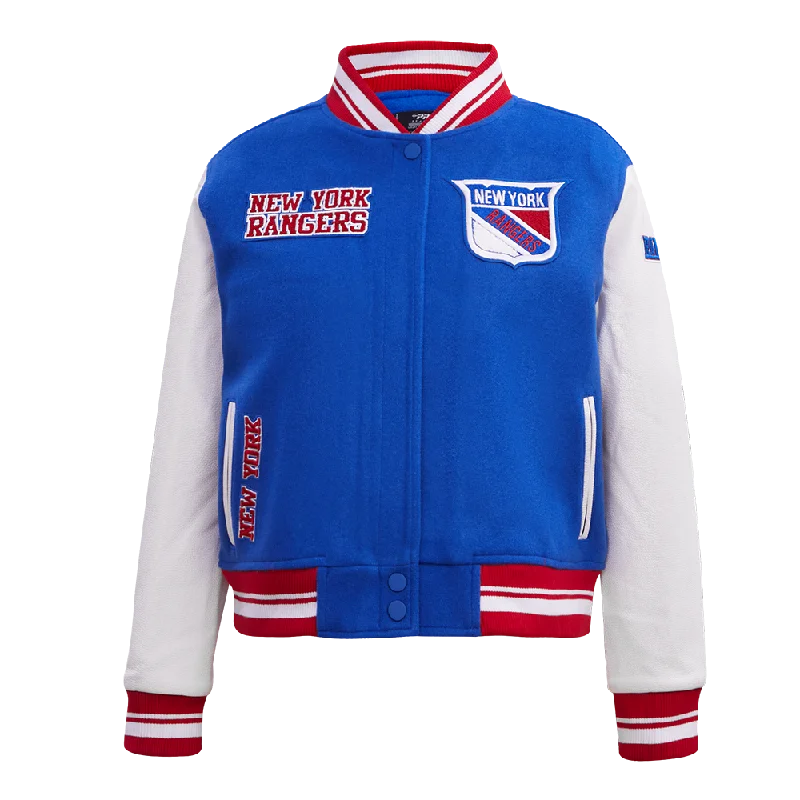 Button-Up JacketsNHL NEW YORK RANGERS RETRO CLASSIC WOMEN'S RIB WOOL VARSITY JACKET (ROYAL BLUE/RED)