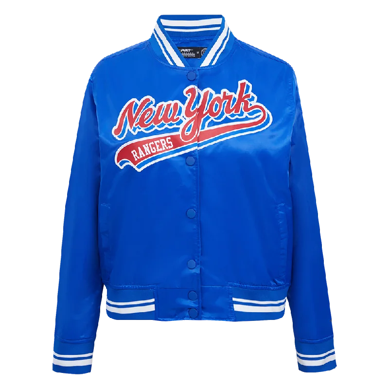 Zippered JacketsNHL NEW YORK RANGERS SCRIPT TAIL WOMEN'S SATIN JACKET (ROYAL BLUE)