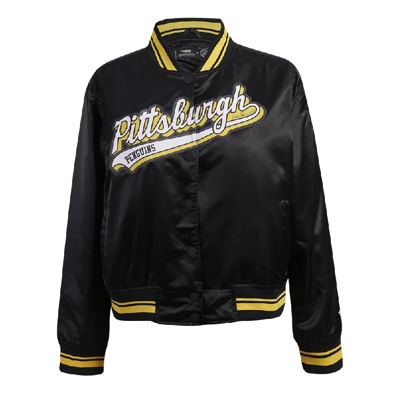 Luxury JacketsNHL PITTSBURGH PENGUINS SCRIPT TAIL WOMEN'S SATIN JACKET (BLACK/YELLOW)