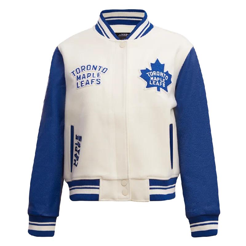 Designer JacketsNHL TORONTO MAPLE LEAFS RETRO CLASSIC WOMEN'S RIB WOOL VARSITY JACKET (EGGSHELL/DODGER BLUE)