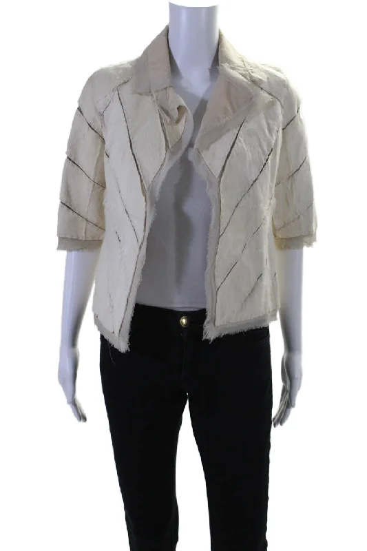 Urban JacketsJ. Mendel Womens Textured Fray Fur Lined Patchwork Thin Jacket Cream