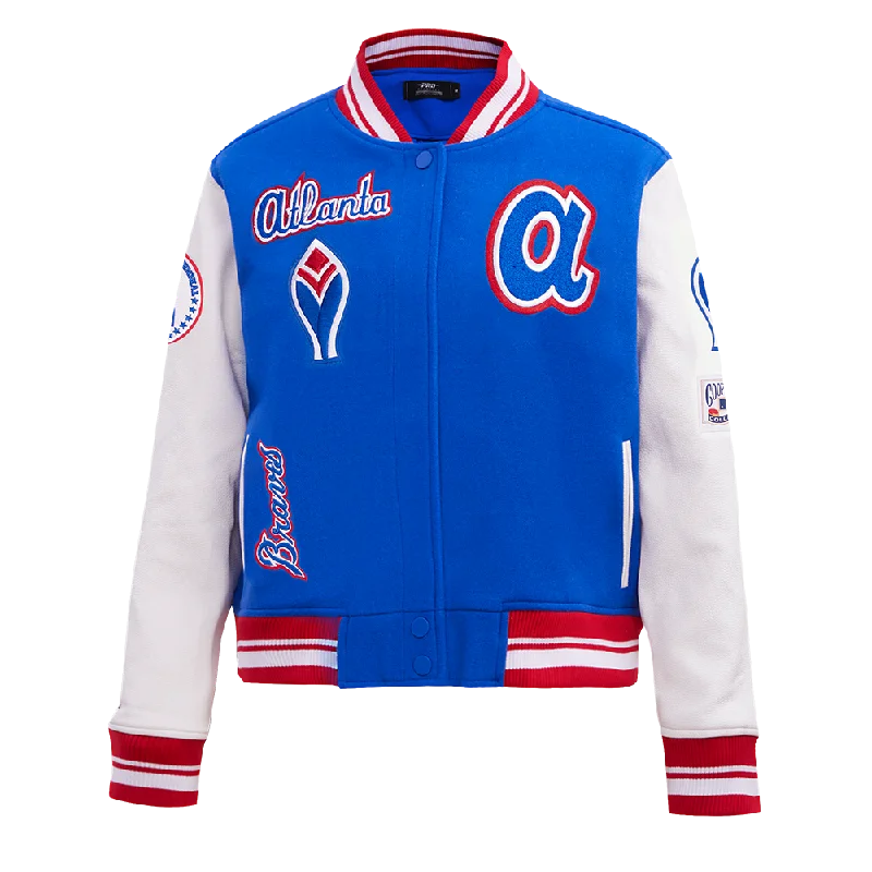 Sequined JacketsMLB ATLANTA BRAVES RETRO CLASSIC WOMEN'S RIB WOOL VARSITY JACKET (ROYAL BLUE/RED)