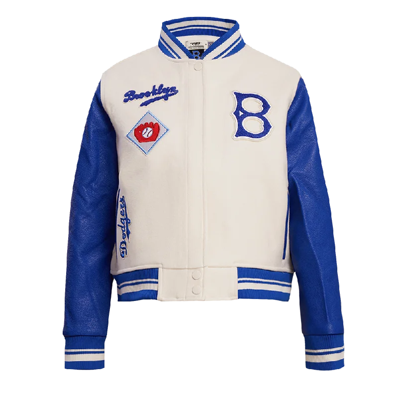 Ruffled JacketsMLB BROOKLYN DODGERS RETRO CLASSIC WOMEN'S RIB WOOL VARSITY JACKET (EGGSHELL/ ROYAL BLUE)