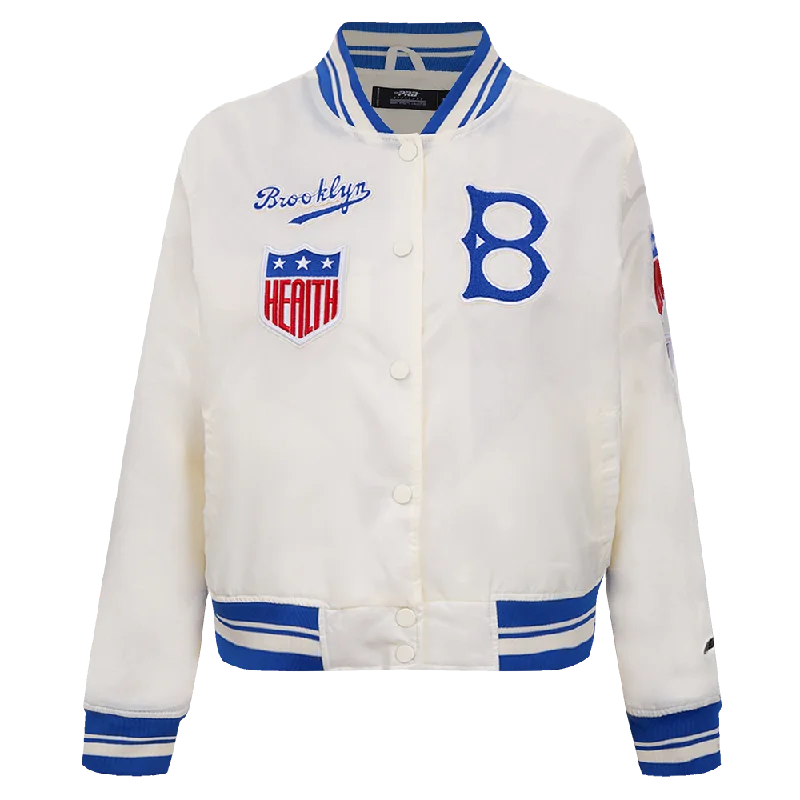 Tasseled JacketsMLB BROOKLYN DODGERS RETRO CLASSIC WOMEN'S RIB SATIN JACKET (EGGSHELL/ ROYAL BLUE)