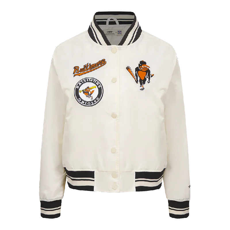 Quilted JacketsMLB BALTIMORE ORIOLES RETRO CLASSIC WOMEN'S RIB SATIN JACKET (EGGSHELL/ BLACK)