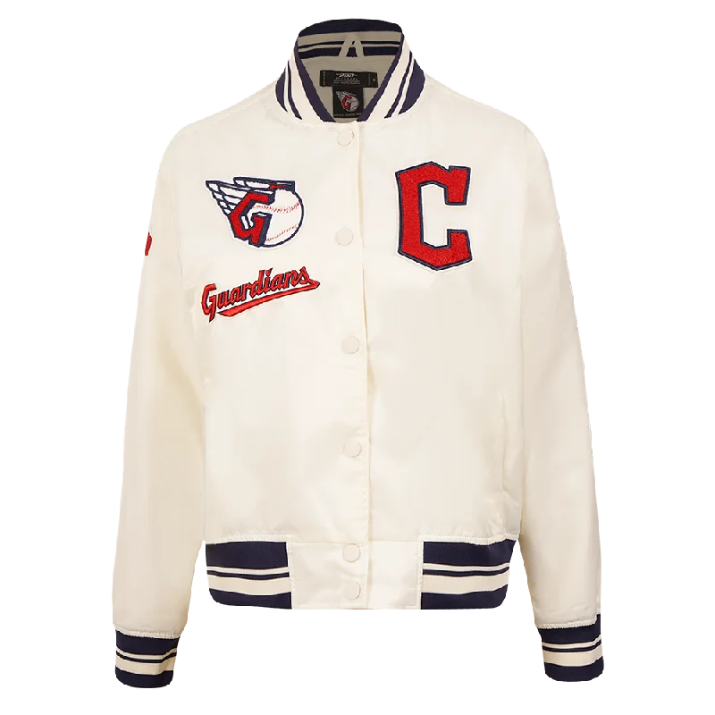 Work JacketsMLB CLEVELAND GUARDIANS RETRO CLASSIC WOMEN'S RIB SATIN JACKET (EGGSHELL/ MIDNIGHT NAVY)