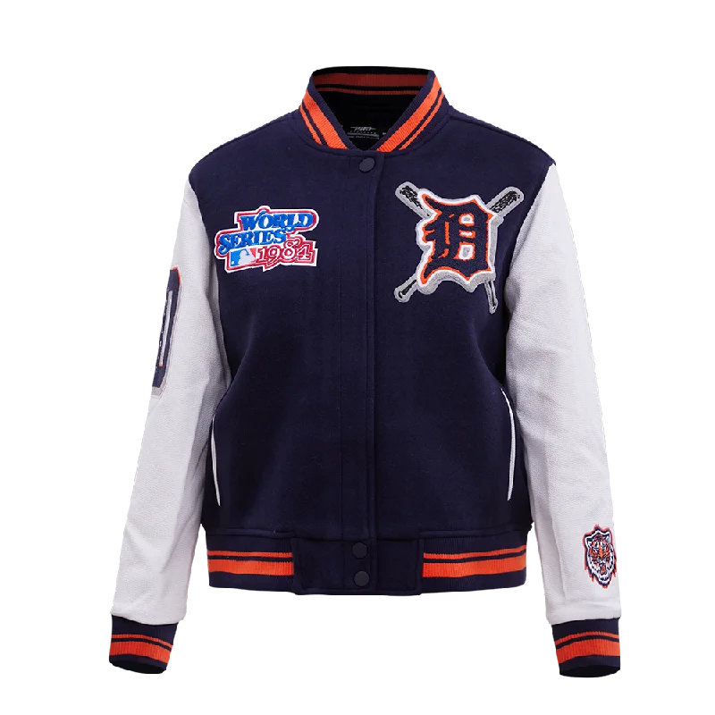 Suede JacketsMLB DETROIT TIGERS MASHUP WOOL WOMEN'S VARSITY JACKET (MIDNIGHT NAVY/ORANGE/MIDNIGHT NAVY)