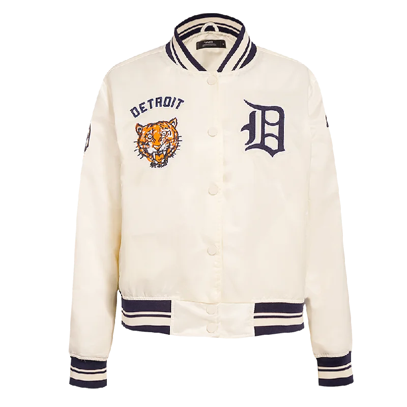 Puffer JacketsMLB DETROIT TIGERS RETRO CLASSIC WOMEN'S RIB SATIN JACKET (EGGSHELL/MIDNIGHT NAVY)