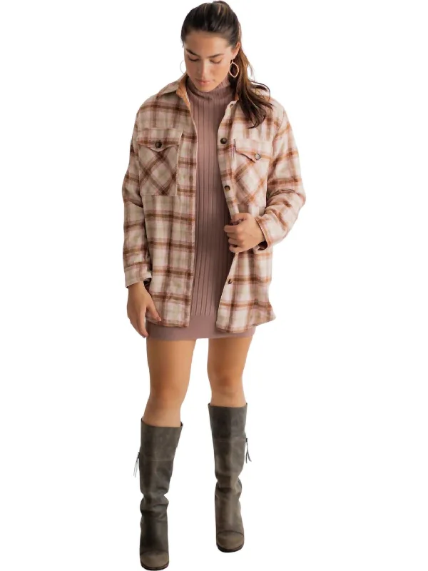 Limited Edition JacketsLexi Plaid Pocketed Shacket In Brown