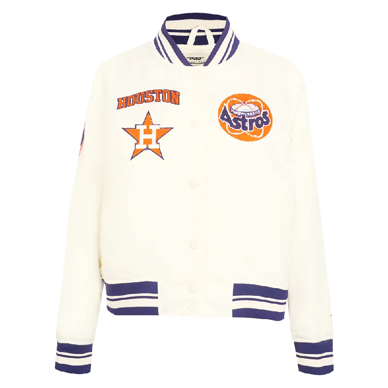 Rainproof JacketsMLB HOUSTON ASTROS RETRO CLASSIC WOMEN'S RIB SATIN JACKET (EGGSHELL/ MIDNIGHT NAVY)