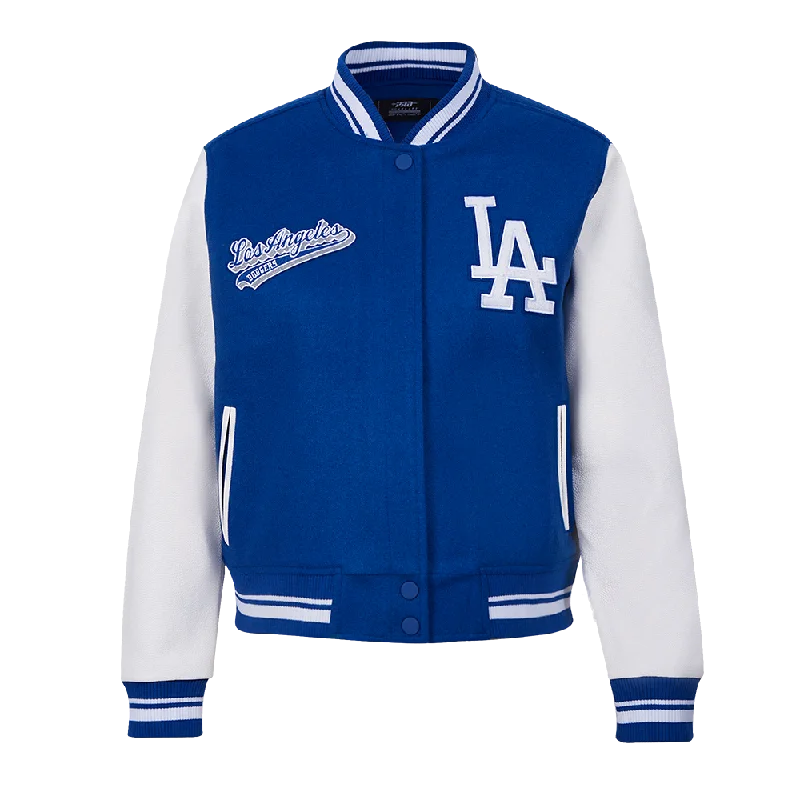 Cropped JacketsMLB LOS ANGELES DODGERS SCRIPT TAIL WOMEN'S RIB WOOL VARSITY JACKET (DODGER BLUE/WHITE)