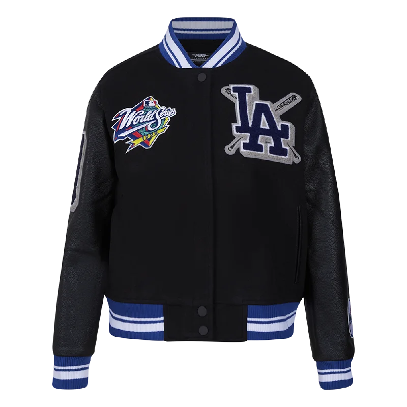 Denim JacketsMLB LOS ANGELES DODGERS MASHUP WOMEN'S RIB WOOL VARSITY JACKET (BLACK/DODGER BLUE)