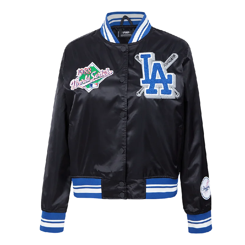 Ruffled JacketsMLB LOS ANGELES DODGERS MASHUP WOMEN'S RIB SATIN JACKET (BLACK/DODGER BLUE)