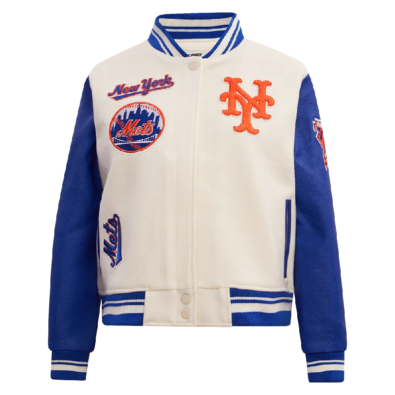 Lounge JacketsMLB NEW YORK METS RETRO CLASSIC WOMEN'S RIB WOOL VARSITY JACKET (EGGSHELL/ROYAL BLUE)