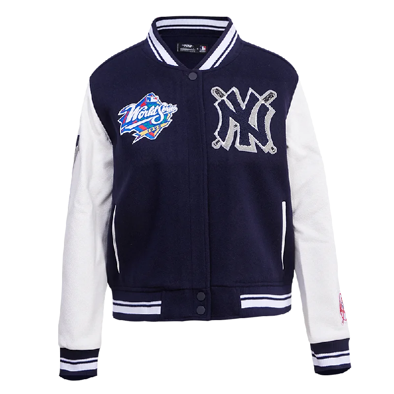 Trench CoatsMLB NEW YORK YANKEES MASHUP WOOL WOMEN'S VARSITY JACKET (MIDNIGHT NAVY/WHITE)