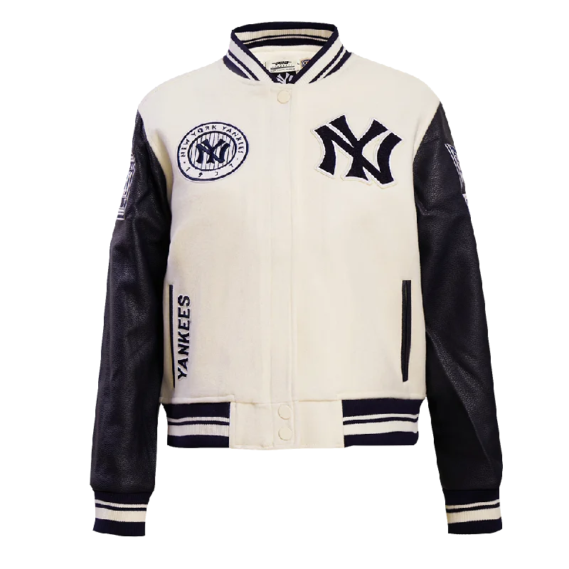 Leather-Paneled JacketsMLB NEW YORK YANKEES RETRO CLASSIC WOMEN'S RIB WOOL VARSITY JACKET (EGGSHELL/ MIDNIGHT NAVY)