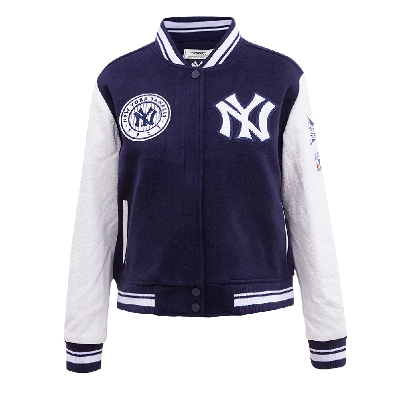 Recycled Fabric JacketsMLB NEW YORK YANKEES RETRO CLASSIC WOMEN'S RIB WOOL VARSITY JACKET (MIDNIGHT NAVY/WHITE)