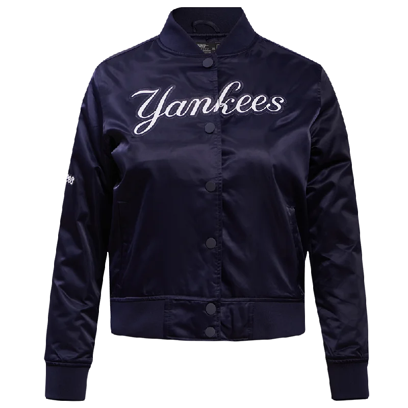 Ribbed Cuff JacketsMLB NEW YORK YANKEES CLASSIC WOMEN'S SATIN JACKET (MIDNIGHT NAVY)