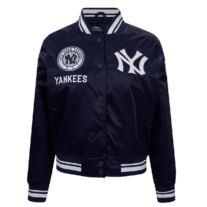 Hip-Hop JacketsMLB NEW YORK YANKEES RETRO CLASSIC WOMEN'S RIB SATIN JACKET (MIDNIGHT NAVY)