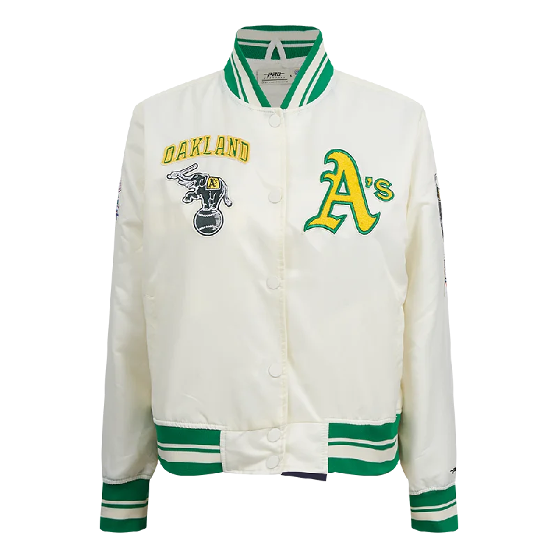 Thermal JacketsMLB OAKLAND ATHLETICS RETRO CLASSIC WOMEN'S RIB SATIN JACKET (EGGSHELL/ KELLY GREEN)