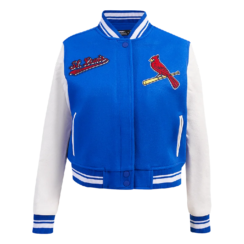 Lace-Up JacketsMLB ST. LOUIS CARDINALS SCRIPT TAIL WOMEN'S WOOL VARSITY JACKET (ROYAL BLUE/WHITE)