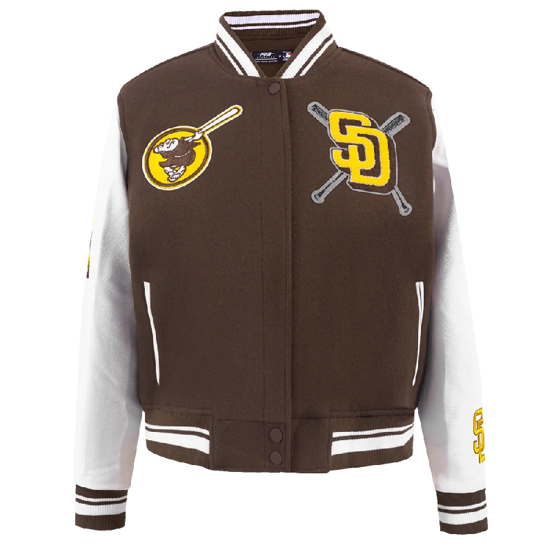 Luxury JacketsMLB SAN DIEGO PADRES MASHUP WOMEN'S RIB WOOL VARSITY JACKET (BROWN/WHITE)