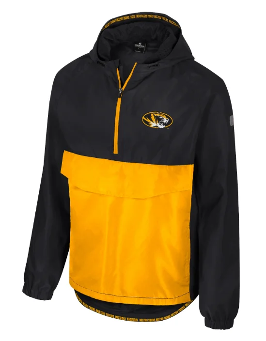 Rainproof JacketsMizzou Tigers Colosseum 1/2 Zip Anorak Black and Gold Oval Tiger Head Jacket