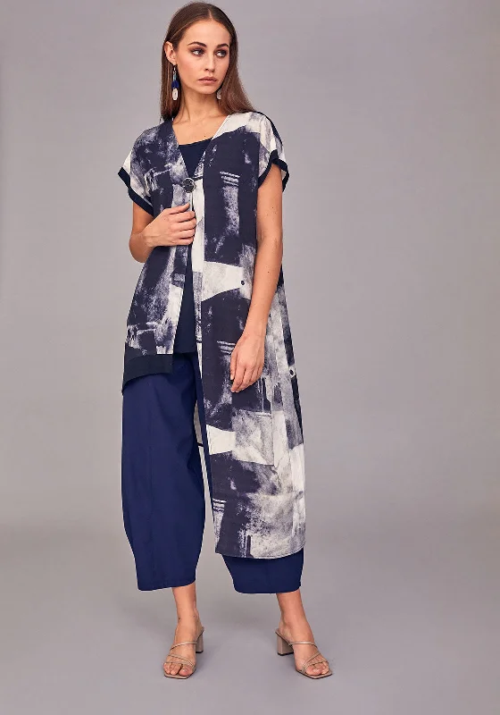 Branded JacketsNaya Graphic Print Asymmetric Jacket and Top, Navy