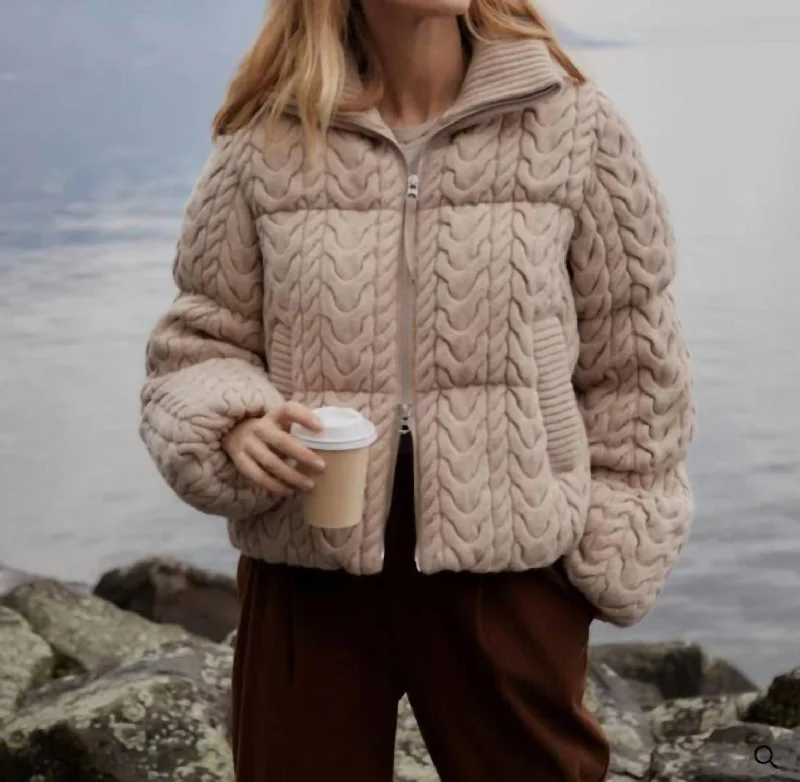 College JacketsReggie Cable Knit Puffer In Light Taupe