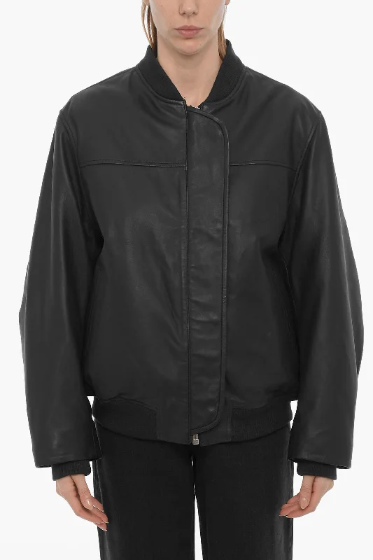 Cropped JacketsRemain Leather Bomber Jacket with Hidden Closure