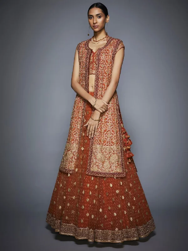 Track JacketsRI Ritu Kumar Rust & Gold Bridal Jacket