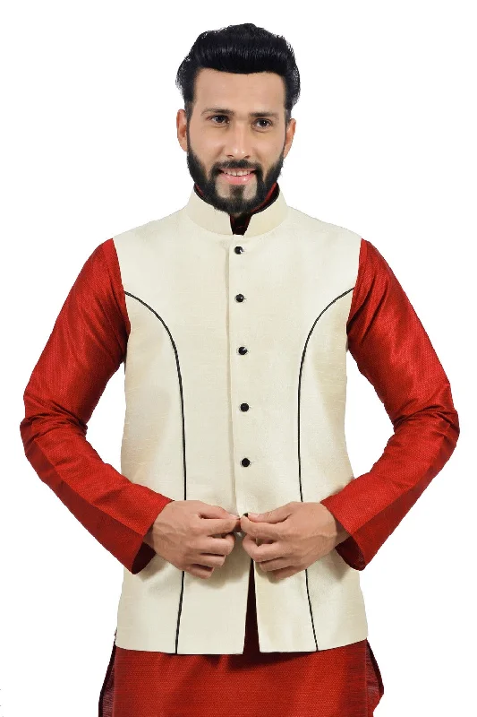 Winter JacketsSaris and Things Cream Nehru Jacket for Men