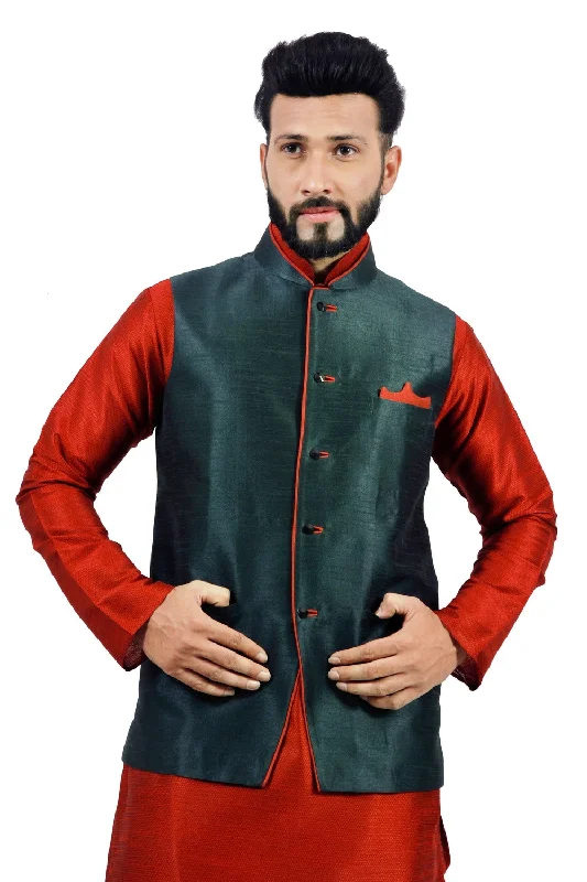 Rainproof JacketsSaris and Things Dark Oak Leaf Nehru Jacket for Men