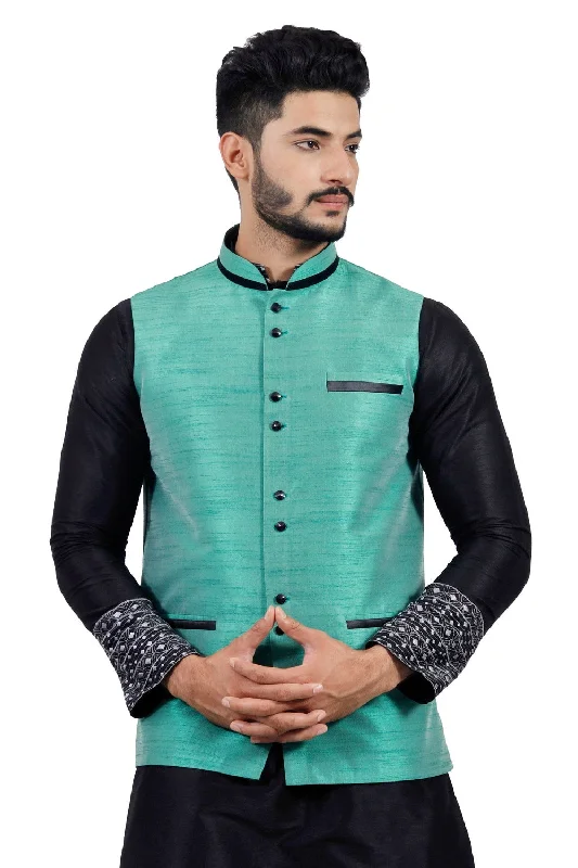 Reflective JacketsSaris and Things Darkcyan Nehru Jacket for Men