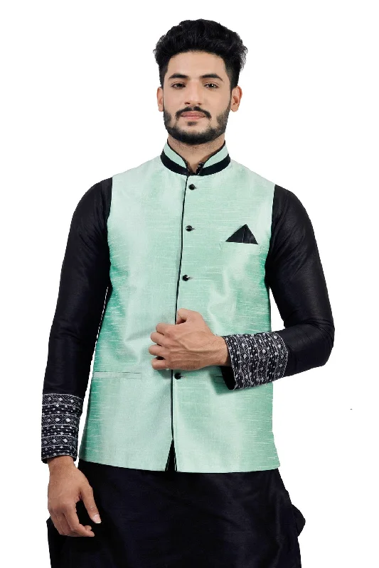 Mesh JacketsSaris and Things Light Green Nehru Jacket for Men