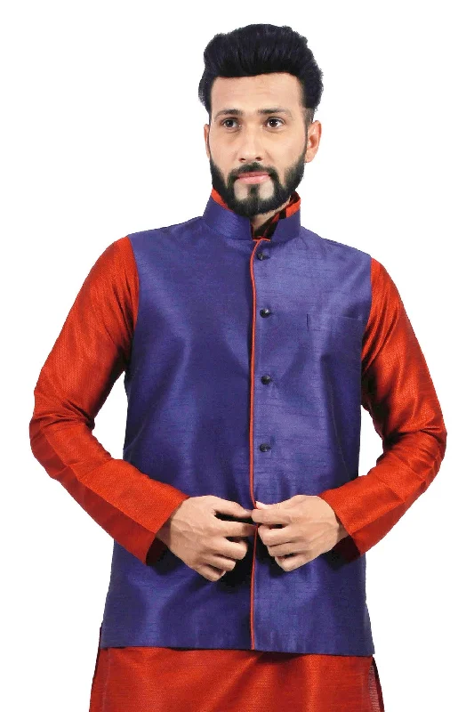 Embellished JacketsSaris and Things Navy Blue Nehru Jacket for Men