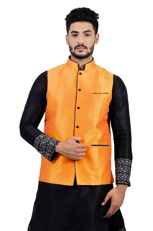 Sequined JacketsSaris and Things Tangerine Orange Nehru Jacket for Men