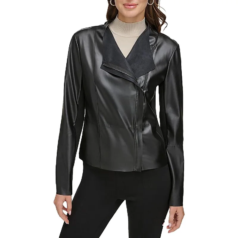 Casual JacketsWomens Faux Leather Short Motorcycle Jacket