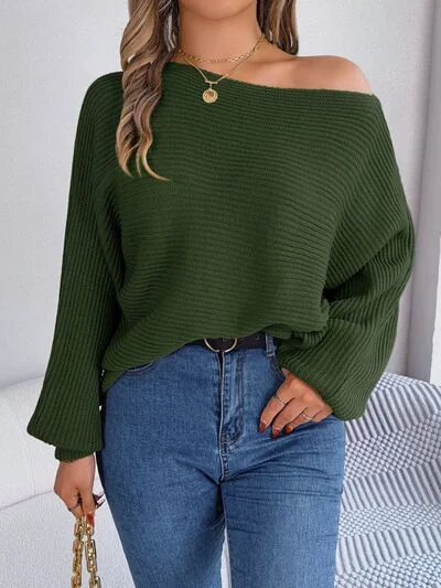 Summer Knit TopsOne-Shoulder Lantern Sleeve Sweater