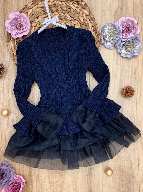 Sheer Knit TopsCute As Pie Autumn Cable Knit Tutu Sweater