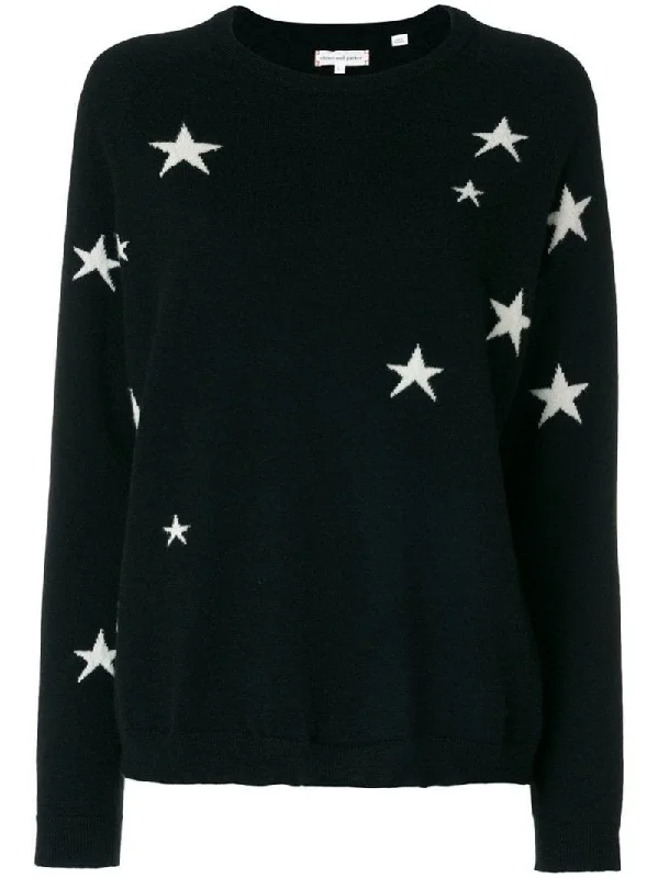 Leather-Paneled Knit TopsNavy Slouchy Star Cashmere Sweater