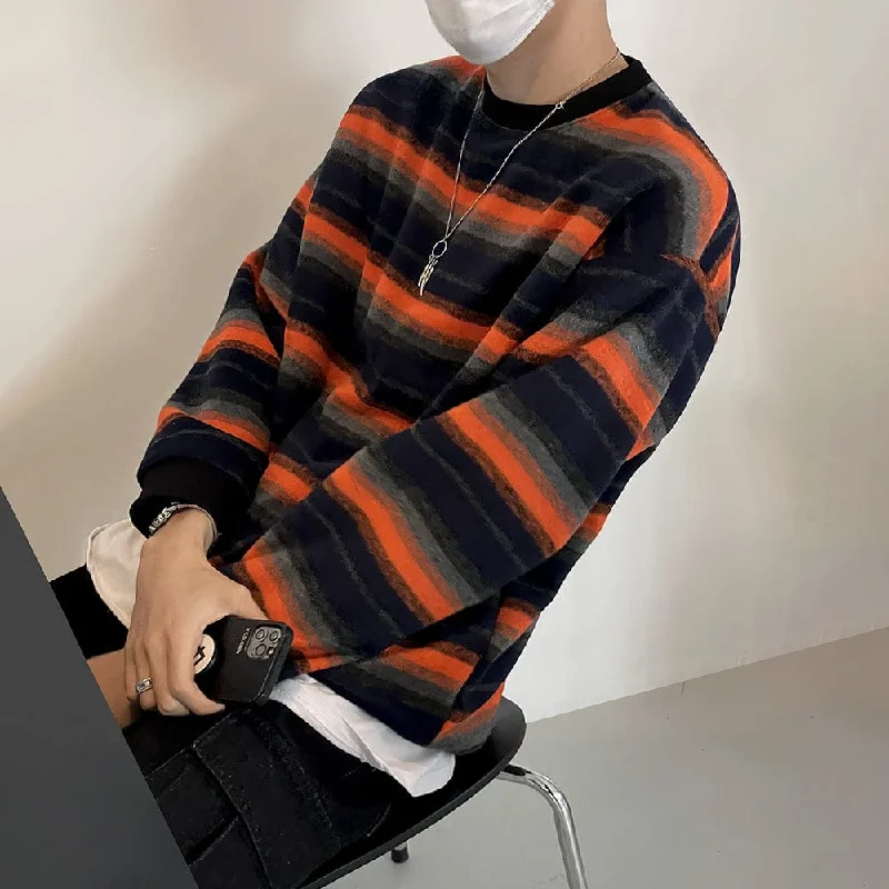 Boat Neck Knit TopsRT No. 9375 ORANGE STRIPE SWEATER