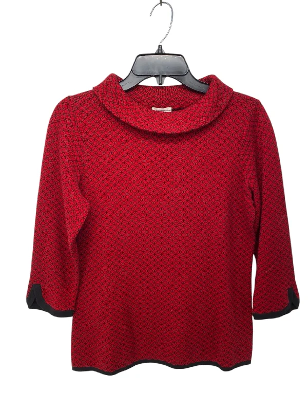 Leather-Paneled Knit TopsTalbots Misses Size Small Petite Red Print Sweater