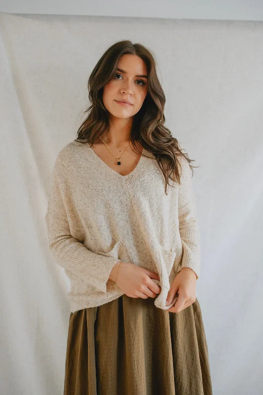 Formal Knit TopsThe Robin Pocket Sweater - Oatmeal