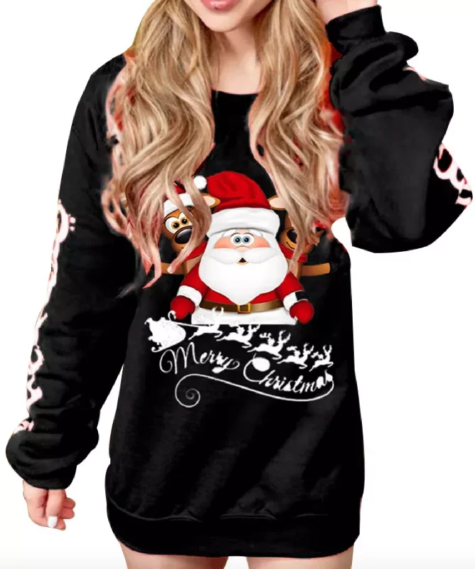 Off-Shoulder Knit TopsBlack Christmas Santa Claus Sweater