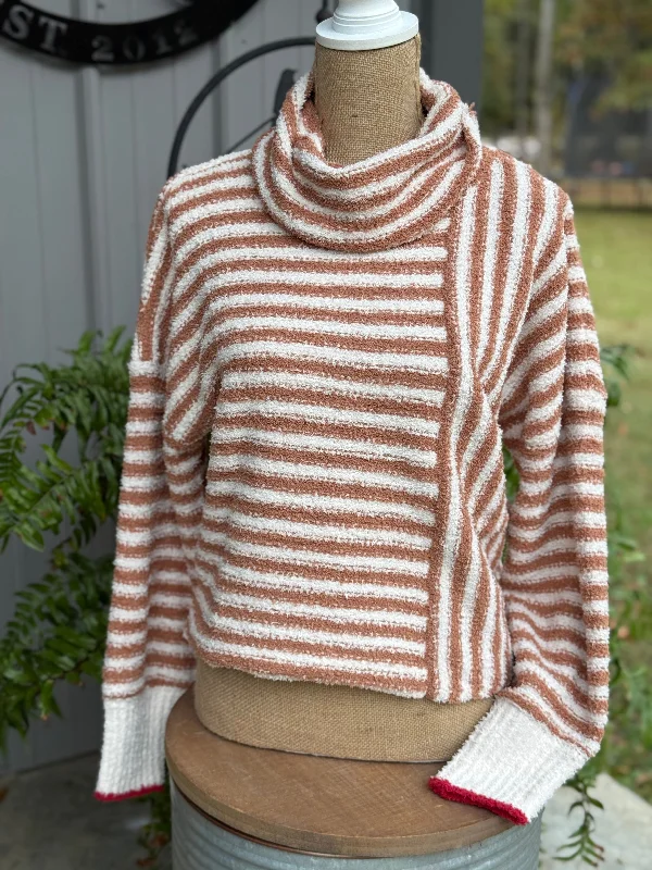 Winter Knit TopsDarla Mock Neck Striped Sweater Top