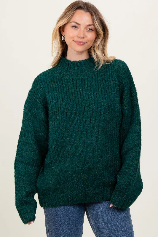 Hunting Knit TopsForest Green Chunky Knit Mock Neck Sweater