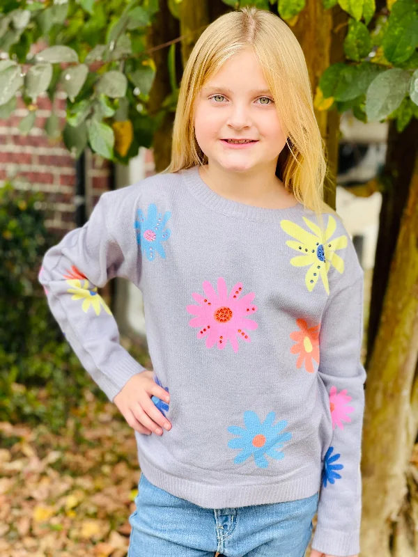 Retro Knit TopsFlower Printed Tween Sweater