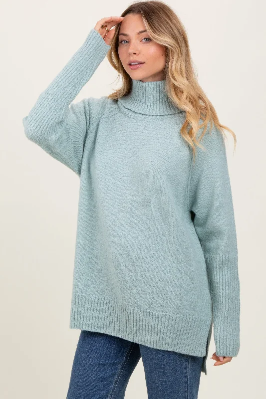 Travel Knit TopsLight Olive Contrast Rib Turtle Neck Sweater