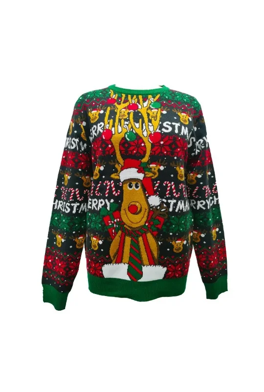 Pocketed Knit TopsMerry Christmas Rudolph Sweater